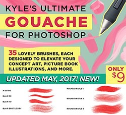 极品PS工具预设－水粉笔刷(含3个高清演示视频教程)：Kyles Gouache Brushes for Phot